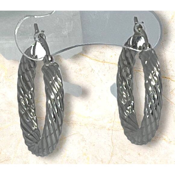 Sterling Silver Textured Rope Hoop Earrings Style Women's Fashion Chic Trendy - Picture 7 of 10